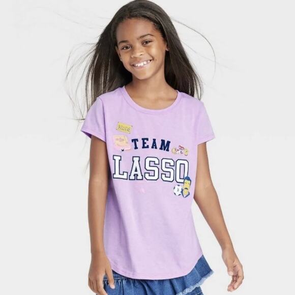 New Girl's Ted Team Lasso Purple Graphic Tee Large 10/12 - Picture 1 of 4